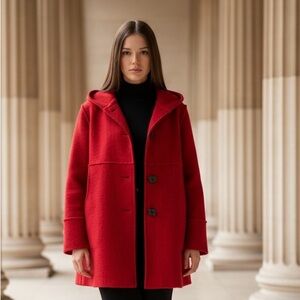 Giusy Part Wool Red Hooded Coat in Small